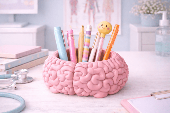 Brain Pen Holder: Anatomy Meets Kawaii Desk Decor