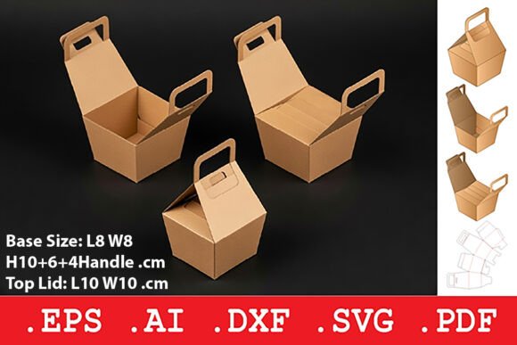 Carry Handle Open Top Gift Basket Box Template