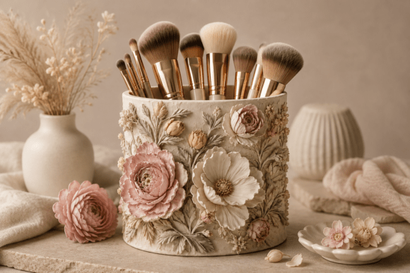 Floral Makeup Brush Holder STL
