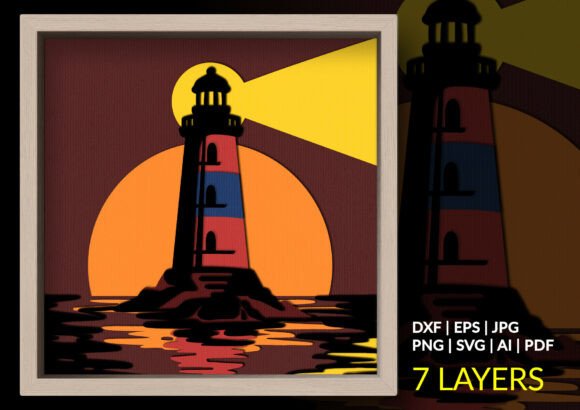 Guide Your Way to a Beautiful Home with This Lighthouse Sunset Shadow Box SVG