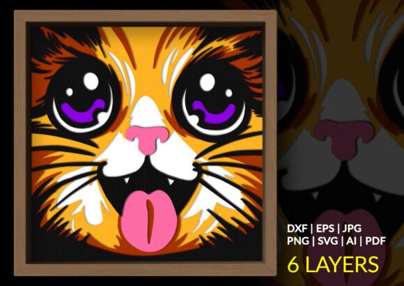 Happy Calico Cat Kawaii Shadow Box SVG: Crafting Pure Joy with Layered Papercut Art