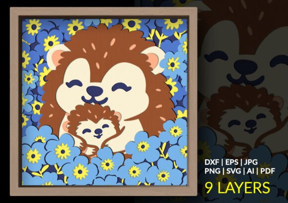 Hedgehog Family Mother Day Shadow Box Design