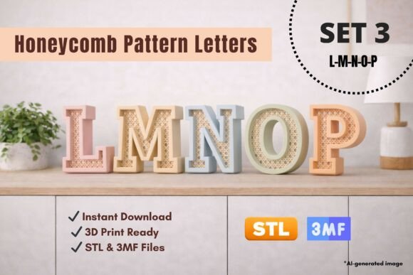 Honeycomb Pattern Letters SET 3: L–P Design Assets