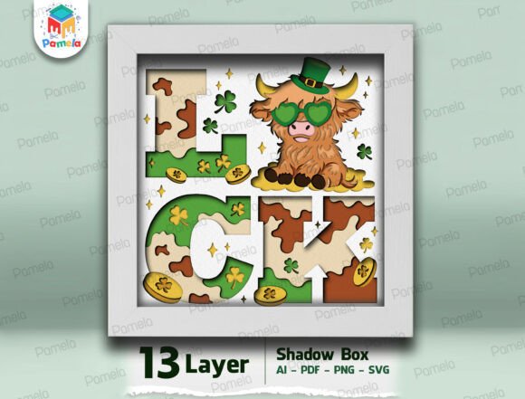 Luck Highland Cow Shadow Box SVG Design