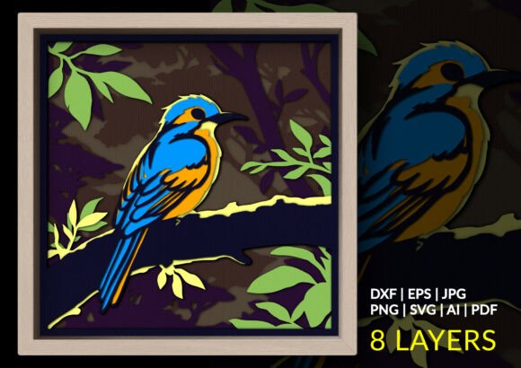 Mastering Depth and Color with the Kingfisher Bird Shadow Box SVG