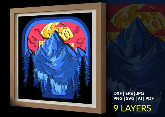 Mountain Landscape Full Moon Shadow Box: Crafting Depth and Atmosphere