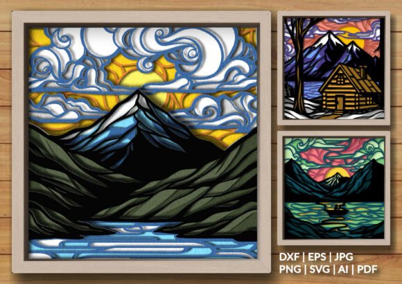 Stained Glass Landscape Shadow Box Set: Crafting Light and Depth for Modern Interiors
