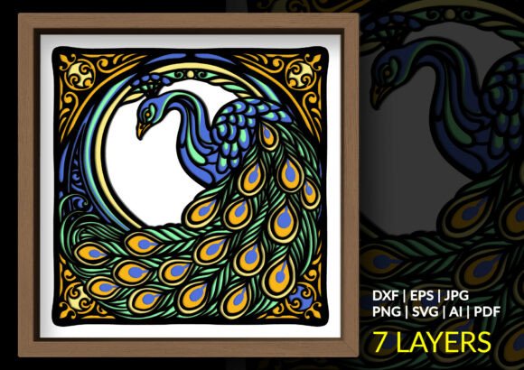 Stained Glass Peacock Shadow Box Design