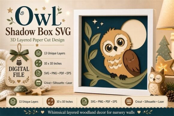 Whimsical Owl 3D Shadow Box SVG Design